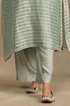 Trendy tokari_Green Chanderi Tissue Woven Stripe V Neck Pattern Kurta Pant Set _Online_at_Aza_Fashions