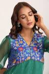 Shop_Trendy tokari_Green Organza Placement Woven Floral Flower Vine Pattern Yoke Kurta With Pant _Online_at_Aza_Fashions