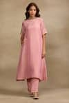 Buy_Trendy tokari_Pink Silk Tissue Plain Round Neck Shimmer Finish Kurta With Pant _at_Aza_Fashions