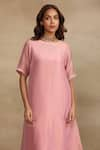 Trendy tokari_Pink Silk Tissue Plain Round Neck Shimmer Finish Kurta With Pant _at_Aza_Fashions