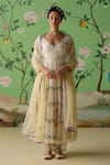 Buy_Nimbus_Ivory Anarkali Chanderi And Silk Striped Organza Hand Embroidered Resham Set _at_Aza_Fashions