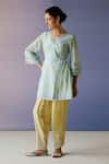 Buy_Nimbus_Yellow Kurta Chanderi And Kota Cotton Hand Painted Angarkha With Salwar _at_Aza_Fashions