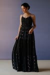 Nimbus_Black Dress Chanderi And Kota Cotton Hand Embroidered Polka Print Tiered _Online_at_Aza_Fashions