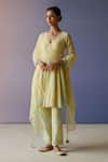 Buy_Nimbus_Yellow Angarkha Chanderi And Kota Cotton Hand Painted Tie Dye Pant Set _at_Aza_Fashions