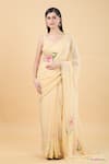 Buy_Samyukta Singhania_Yellow Organza Handpainted Sequin Leaf Lily Saree With Blouse 