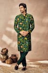 Buy_Masaba_Green Raw Silk Printed Tropical Rhapsody Kurta And Pant Set _at_Aza_Fashions