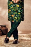 Masaba_Green Raw Silk Printed Tropical Rhapsody Kurta And Pant Set _Online_at_Aza_Fashions