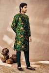 Buy_Masaba_Green Raw Silk Printed Tropical Rhapsody Kurta And Pant Set _Online_at_Aza_Fashions