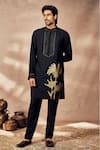 Buy_Masaba_Black Tussar Silk Printed Palm Bloom Kurta _at_Aza_Fashions