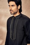 Masaba_Black Tussar Silk Printed Palm Bloom Kurta And Pant Set _at_Aza_Fashions