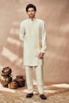 Masaba_Ivory Tussar Silk Printed Palm Bloom Straight Kurta And Pant Set _Online_at_Aza_Fashions