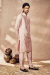 Masaba_Pink Raw Silk Print Tribal Tower Pillar Foil Kurta With Pant _Online_at_Aza_Fashions