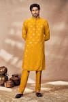 Masaba_Yellow Crepe Silk Print Mystic Foil Kurta _Online_at_Aza_Fashions