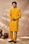 Buy_Masaba_Yellow Crepe Silk Print Mystic Foil Kurta With Pant _at_Aza_Fashions