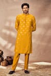 Masaba_Yellow Crepe Silk Print Mystic Foil Kurta With Pant _Online_at_Aza_Fashions