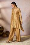 Buy_Masaba_Beige Raw Silk Foil Print Sequin Timber Tribe Asymmetric Tunic With Flared Pant _Online_at_Aza_Fashions