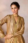 Masaba_Beige Raw Silk Foil Print Sequin Timber Tribe Asymmetric Tunic With Flared Pant _at_Aza_Fashions