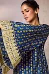 Buy_Masaba_Blue Raw Silk Print Sequin V-neck Pixie Dust Tunic With Embroidered Border Pant 