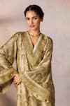 Masaba_Beige Raw Silk Print Sequin V-neck Midnight Maze Tunic With Pant _at_Aza_Fashions