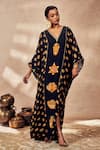 Buy_Masaba_Black Crepe Silk Print Trinkets V-neck Kaftan _at_Aza_Fashions