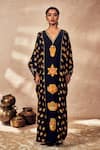 Masaba_Black Crepe Silk Print Trinkets V-neck Kaftan _Online_at_Aza_Fashions