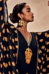 Shop_Masaba_Black Crepe Silk Print Trinkets V-neck Kaftan _Online_at_Aza_Fashions