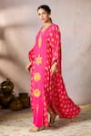 Buy_Masaba_Pink Crepe Silk Print Trinkets V-neck Slit Kaftan _Online_at_Aza_Fashions