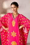 Shop_Masaba_Pink Crepe Silk Print Trinkets V-neck Slit Kaftan _Online_at_Aza_Fashions