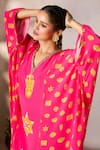 Masaba_Pink Crepe Silk Print Trinkets V-neck Slit Kaftan _at_Aza_Fashions