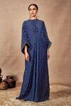 Buy_Masaba_Blue Crepe Silk Print Palmscape Round Gathered Kaftan _at_Aza_Fashions