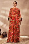 Buy_Masaba_Red Crepe Silk Print Tropical Rhapsody Round Kaftan _at_Aza_Fashions