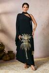 Buy_Masaba_Black Crepe Silk Foil Print Tropical One Shoulder Asymmetric Kaftan _at_Aza_Fashions