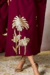 Shop_Masaba_Wine Crepe Silk Foil Print Palm Shirt Collar Placed Kaftan _Online_at_Aza_Fashions