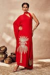 Buy_Masaba_Red Crepe Silk Foil Print Tropical One Shoulder Asymmetric Kaftan _at_Aza_Fashions