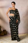 Buy_Masaba_Black Pre-stitched Saree Georgette Whispering Lily Foil Print With Blouse _at_Aza_Fashions