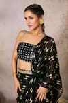 Masaba_Black Pre-stitched Saree Georgette Whispering Lily Foil Print With Blouse _at_Aza_Fashions