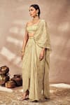 Masaba_Beige Pre-stitched Saree Georgette Embroidered Timber Foil Print With Blouse _Online_at_Aza_Fashions