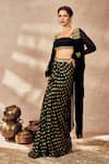 Buy_Masaba_Black Jacket And Skirt Georgette Embroidered Dori Sequin Printed Draped Set _at_Aza_Fashions