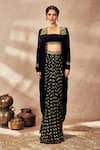 Masaba_Black Jacket And Skirt Georgette Embroidered Dori Sequin Printed Draped Set _Online_at_Aza_Fashions