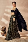 Buy_Masaba_Black Jacket And Skirt Georgette Embroidered Dori Sequin Printed Draped Set _Online_at_Aza_Fashions