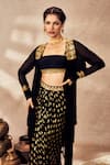 Shop_Masaba_Black Jacket And Skirt Georgette Embroidered Dori Sequin Printed Draped Set _Online_at_Aza_Fashions