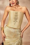 Buy_Masaba_Beige Raw Silk Embroidered Dori Sequin Corset Printed Draped Skirt Set _Online_at_Aza_Fashions