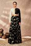 Buy_Masaba_Black Raw Silk Embroidered Potters Touch Colour Block Blouse With Printed Skirt _at_Aza_Fashions