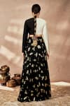 Shop_Masaba_Black Raw Silk Embroidered Potters Touch Colour Block Blouse With Printed Skirt _at_Aza_Fashions