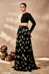 Buy_Masaba_Black Raw Silk Embroidered Potters Touch Colour Block Blouse With Printed Skirt _Online_at_Aza_Fashions