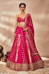 Buy_Masaba_Pink Raw Silk Print Whispering Lily Foil Sweetheart Neck Kalidar Lehenga Set _at_Aza_Fashions