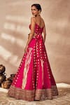 Shop_Masaba_Pink Raw Silk Print Whispering Lily Foil Sweetheart Neck Kalidar Lehenga Set _at_Aza_Fashions