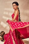 Masaba_Pink Raw Silk Print Whispering Lily Foil Sweetheart Neck Kalidar Lehenga Set _Online_at_Aza_Fashions