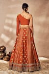 Shop_Masaba_Red Raw Silk Print Travellers Palm One Shoulder Neck Foil Kalidar Lehenga Set _at_Aza_Fashions