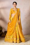 Buy_Masaba_Yellow Raw Silk Print Pixie Dust Nomadic Tribe Leaf Neck Lehenga Set _at_Aza_Fashions